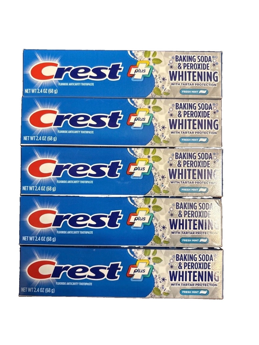 5x Crest Plus Baking Soda & Peroxide Whitening Toothpaste 2.4 oz Each Fresh Mint